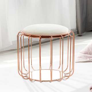 Sitzhocker in Beige Samt Kupferfarben Metall