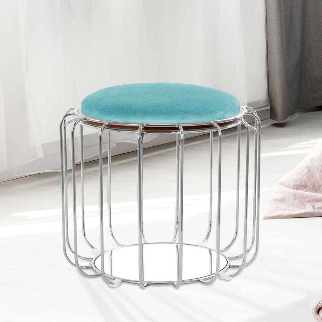 Design Polsterhocker in Mintgrün und Silberfarben rund