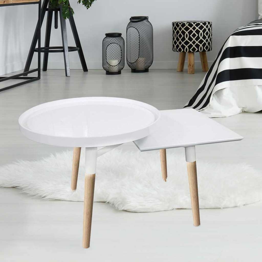 Zwei Platten Couchtisch in Weiß Hochglanz Skandi Design