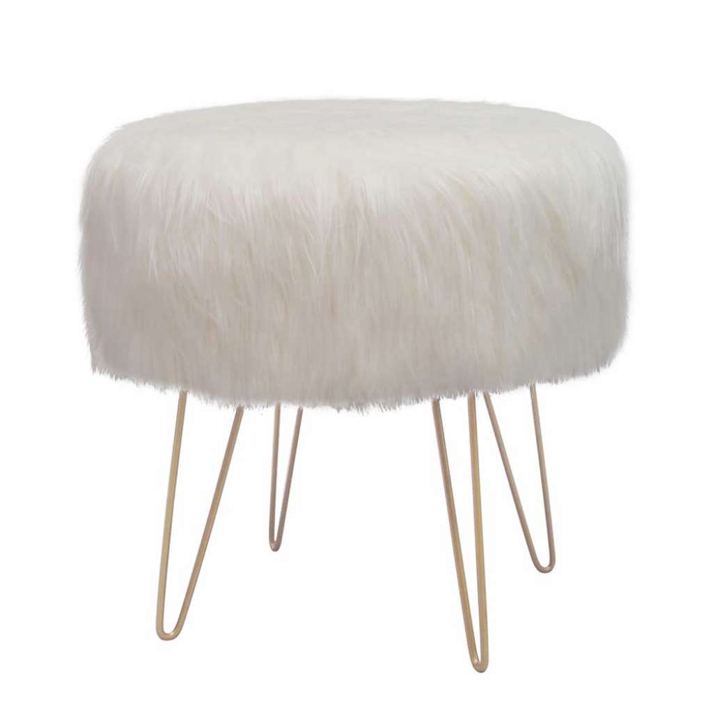 Kunstfellhocker in Creme Weiß rund