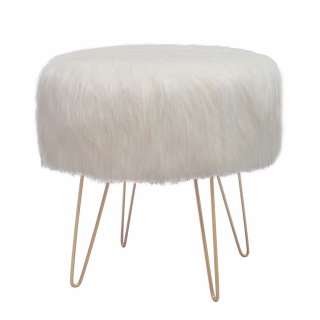Kunstfellhocker in Creme Weiß rund