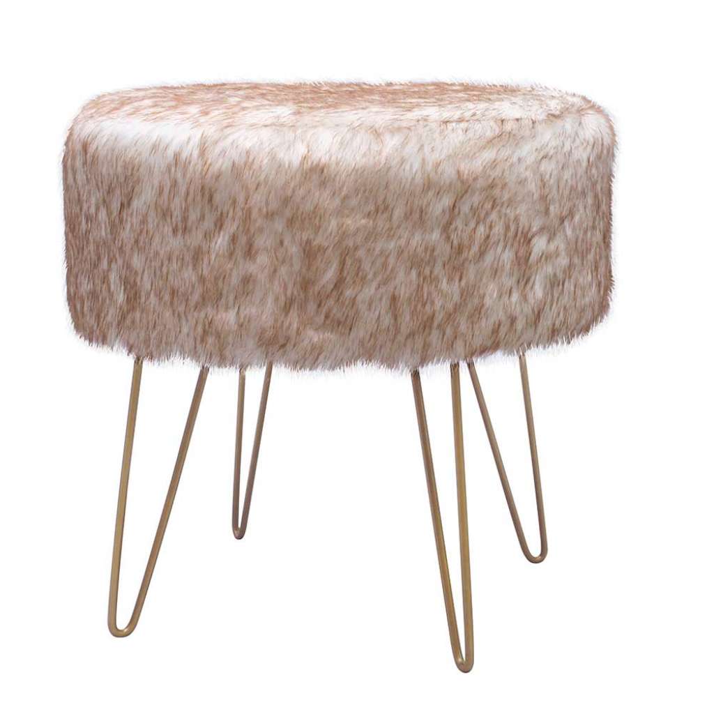 Kunstfell Sitzhocker in Beige Retrostil