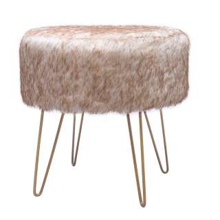 Kunstfell Sitzhocker in Beige Retrostil