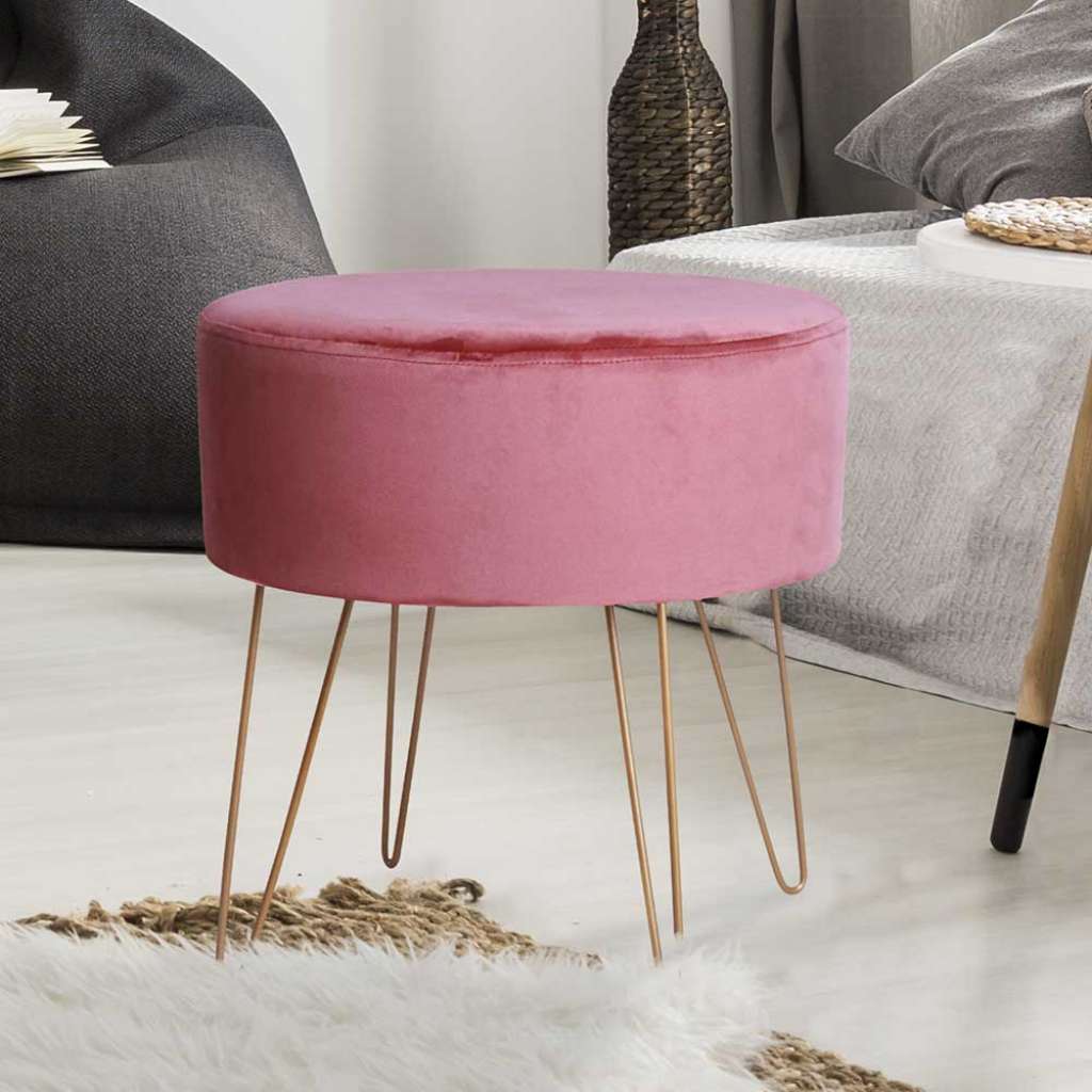 Samt Hocker in Rosa Retro Design