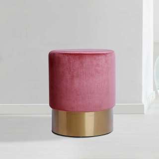 Sitzhocker in Rosa Samt und Goldfarben Kunststoff rund