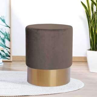 Hocker in Taupe Samt Goldfarben Kunststoff