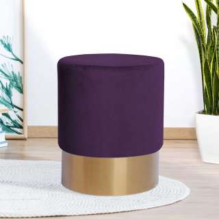 Runder Sitzhocker in Violett Samt Retrostil