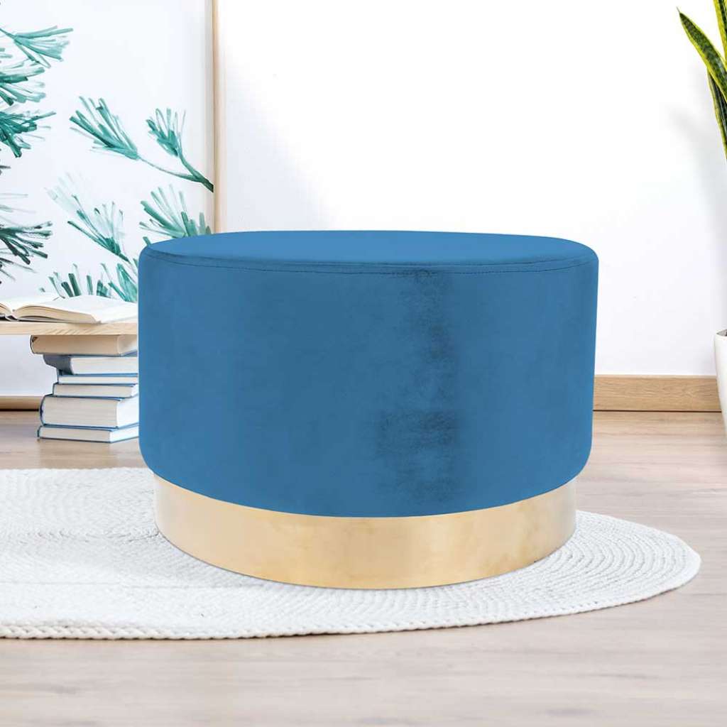 Design Polsterhocker in Blau Samt rund