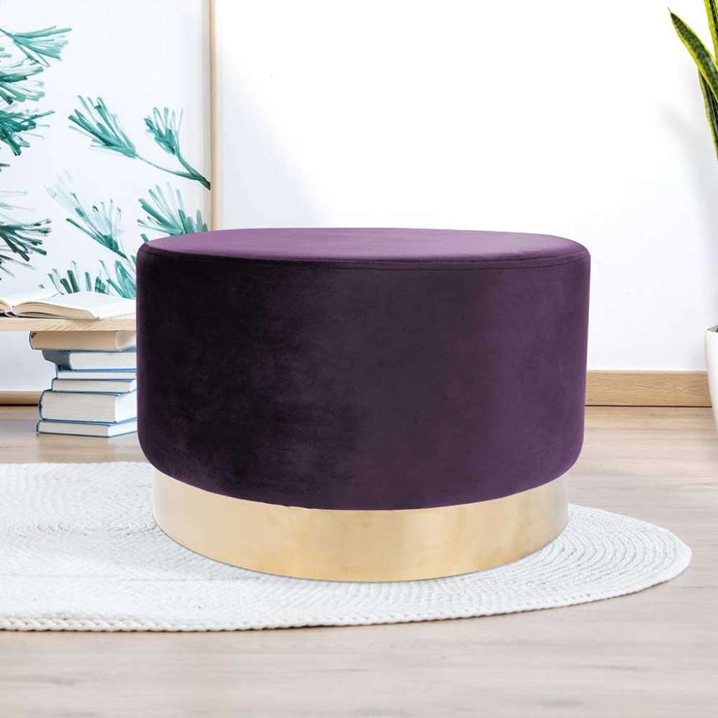 Samt Hocker in Violett und Goldfarben Retro Look