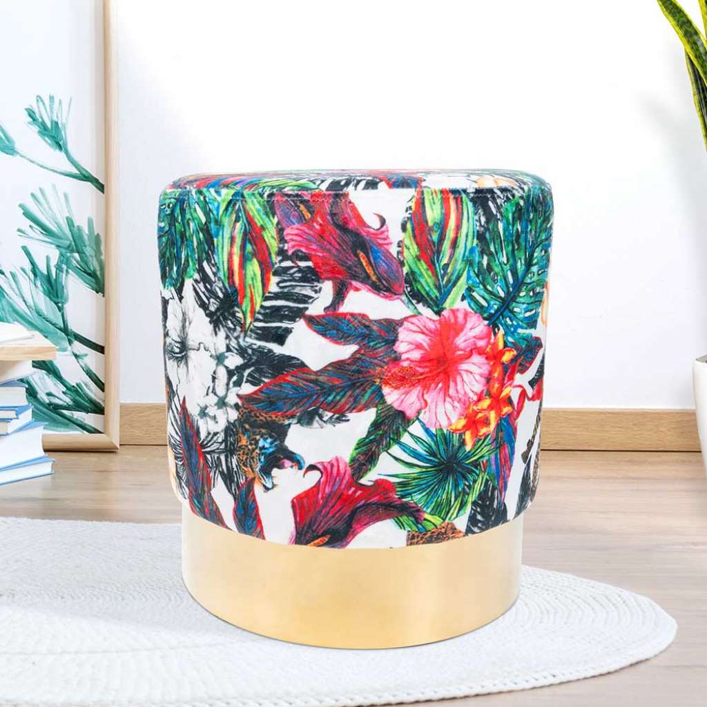Hocker mit Dschungelmotiv Bunt Samt