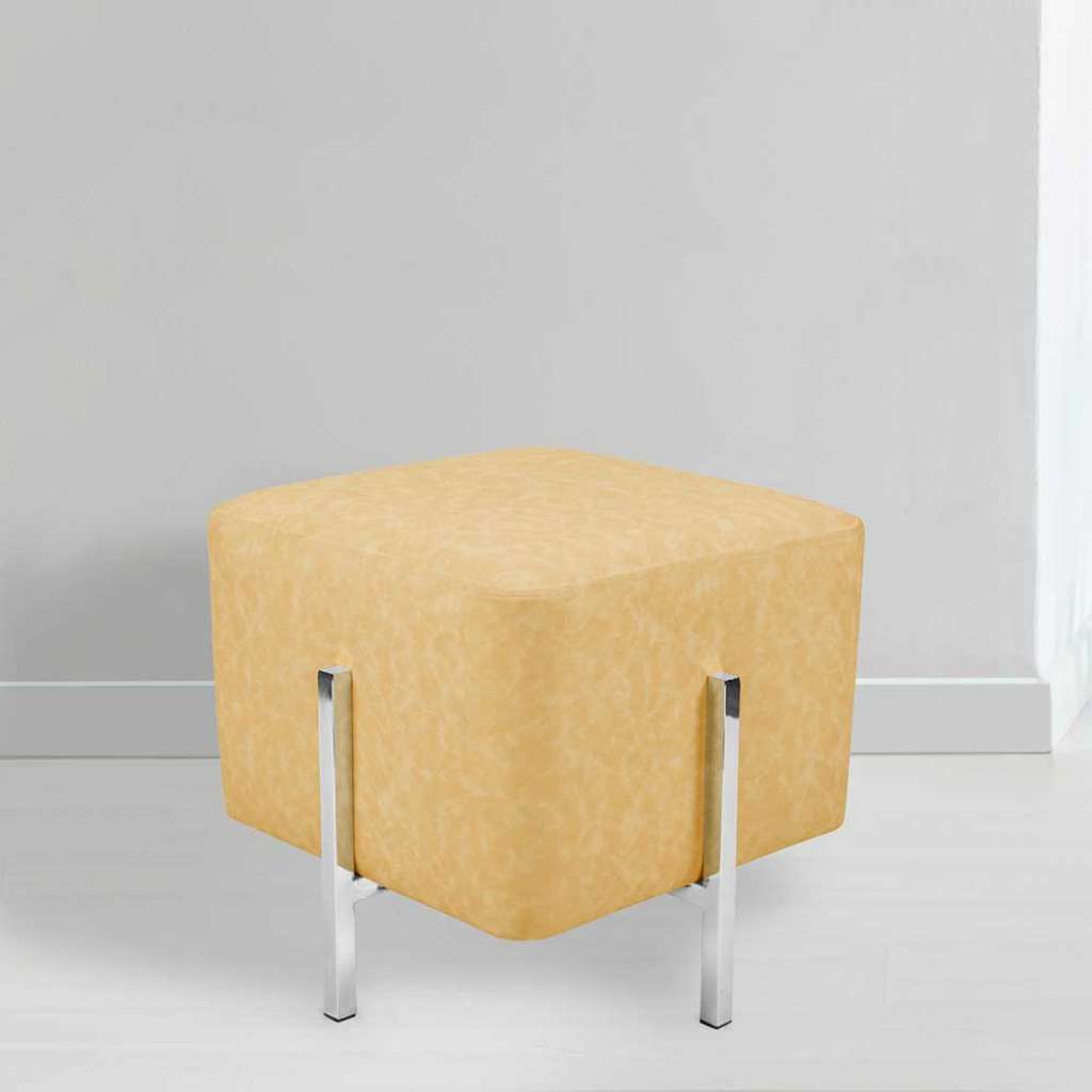 Polsterhocker in Gelb Kunstleder Metall in Silberfarben