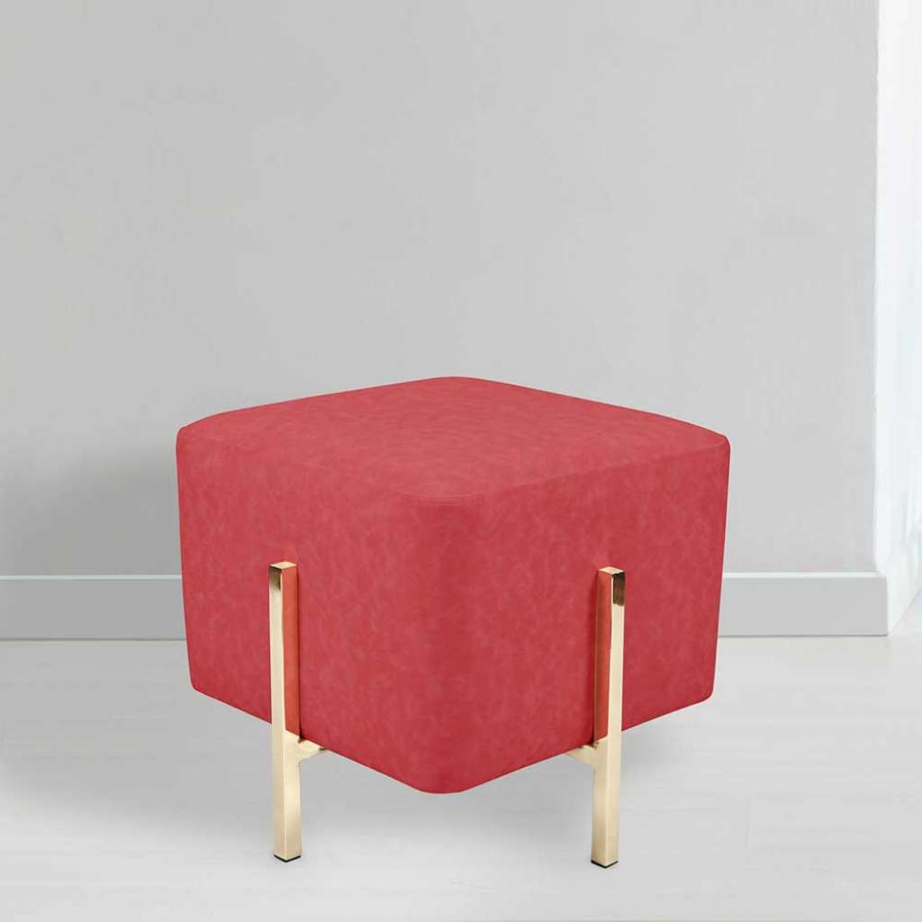 Sitzhocker in Rot Kunstleder Goldfarben Metall