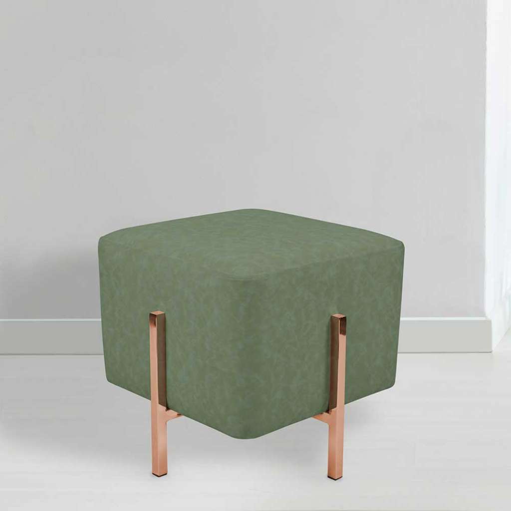 Beistellhocker in Oliv Grün Kunstleder 4-Fuß Gestell aus Metall in Kupferfarben