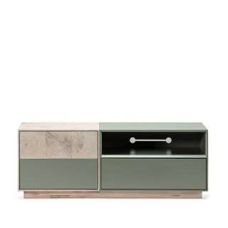 TV Board in Beton Grau und Buche hell 140 cm breit