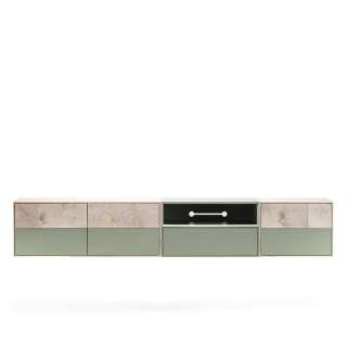 Fernseh Unterschrank in Beton Grau und Buche hell 260 cm breit