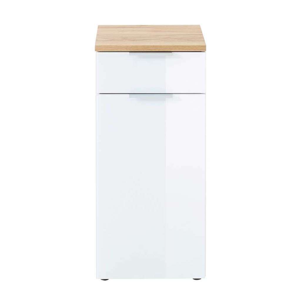 Badezimmer Unterschrank in Weiß Glas beschichtet Eichefarben