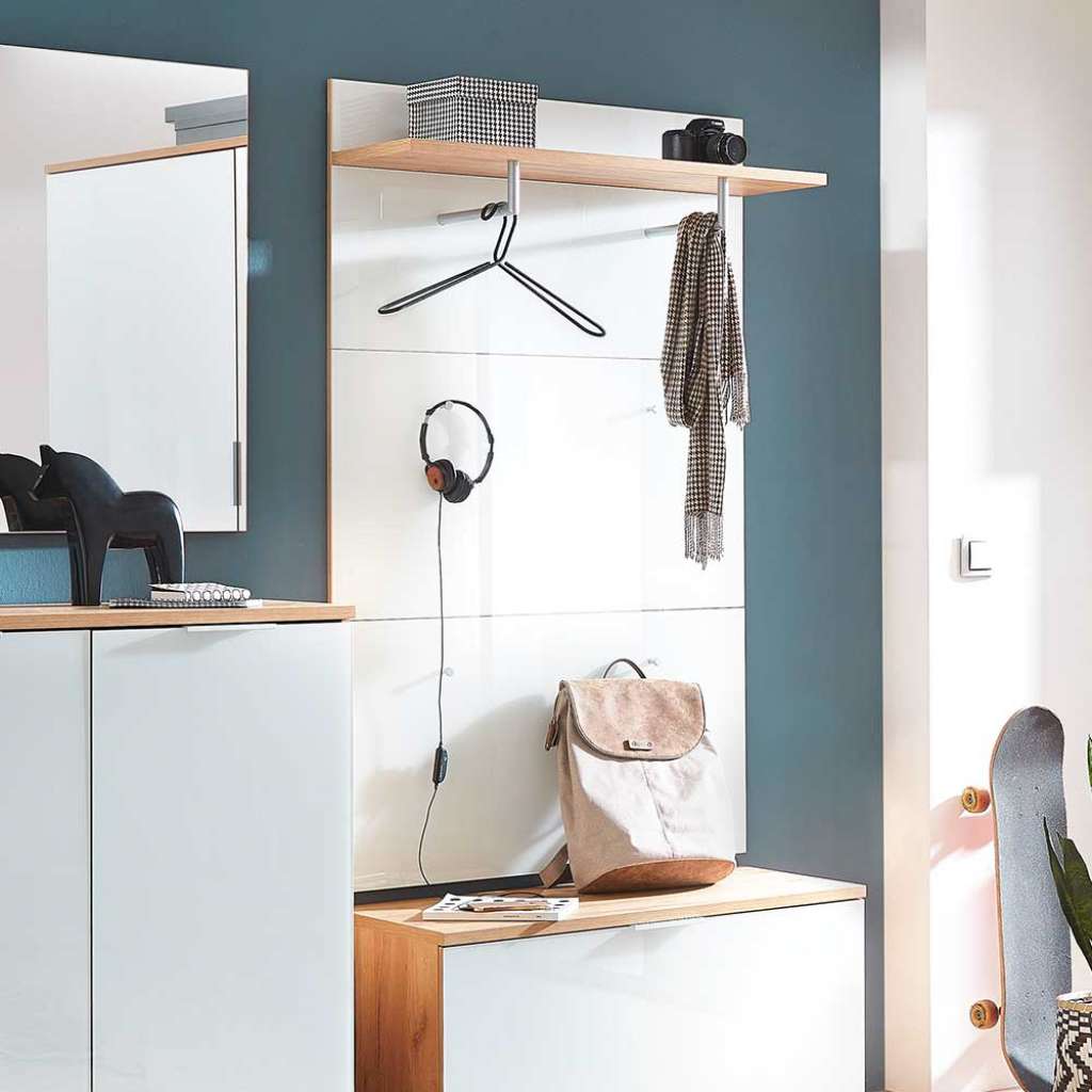 Hängegarderobe in Weiß Glas beschichtet Eiche Dekor