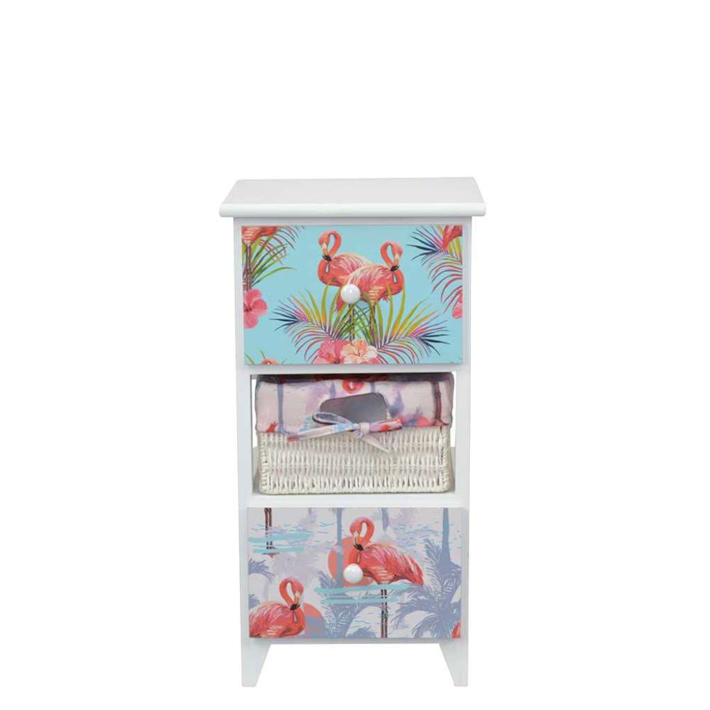 Kleine Kommode in Weiß massiv Flamingo Motiven