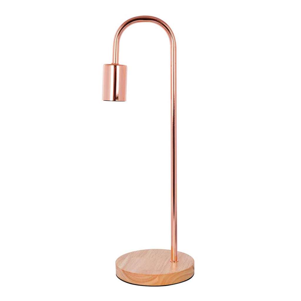 Design Tischleuchte in Kupferfarben Metall und Massivholz