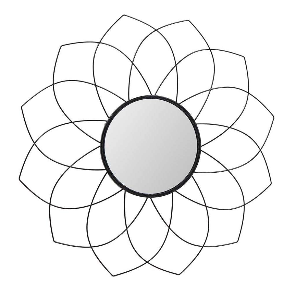 Runder Spiegel im Blumen Look Schwarz aus Metall