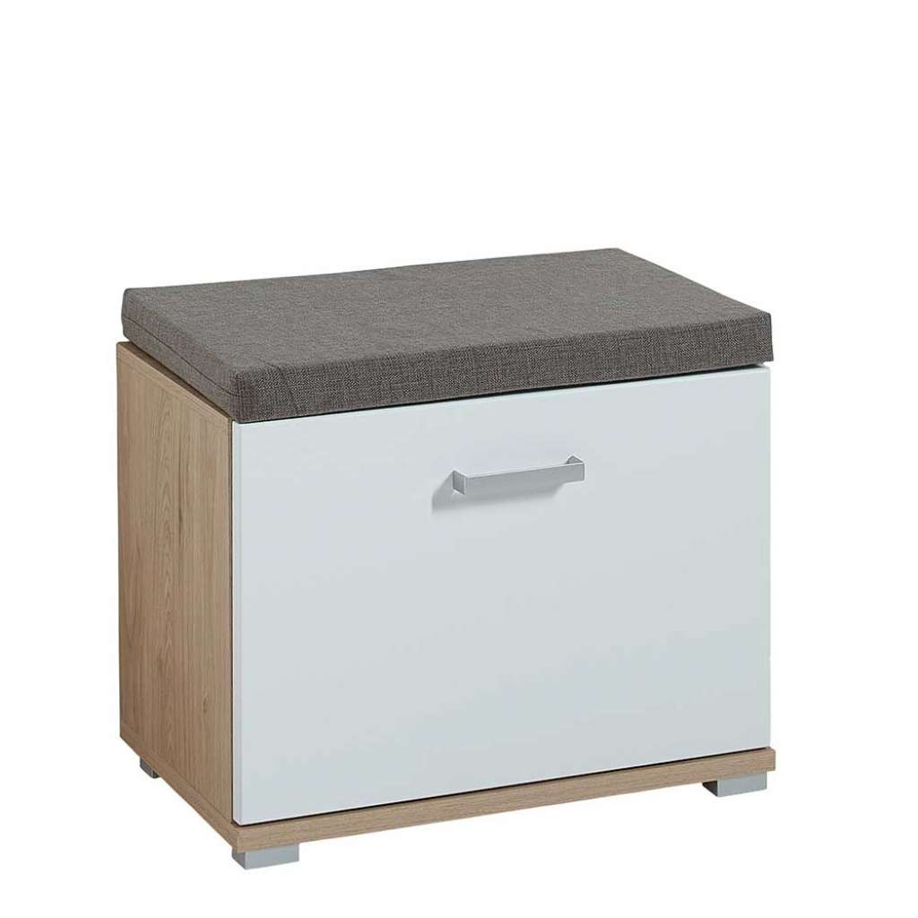 Mini Garderobenbank in Weiß und Eichefarben 50 cm hoch