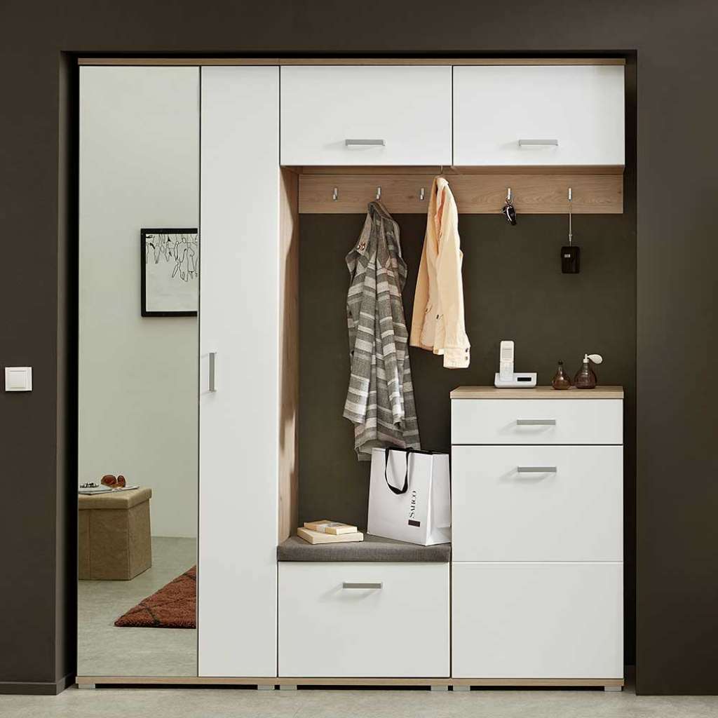 Flurgarderobe in Weiß Eichefarben (5-teilig)