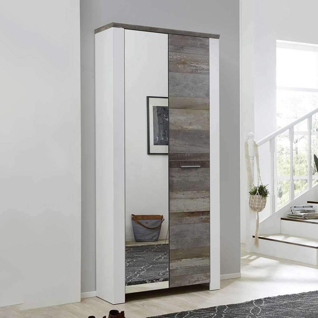 Garderobenschrank 80 cm breit Weiß und Treibholz Optik
