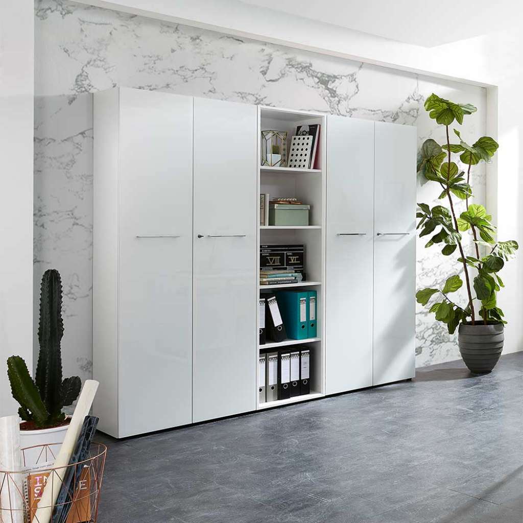 Büromöbel in Weiß Glas beschichtet (3-teilig)