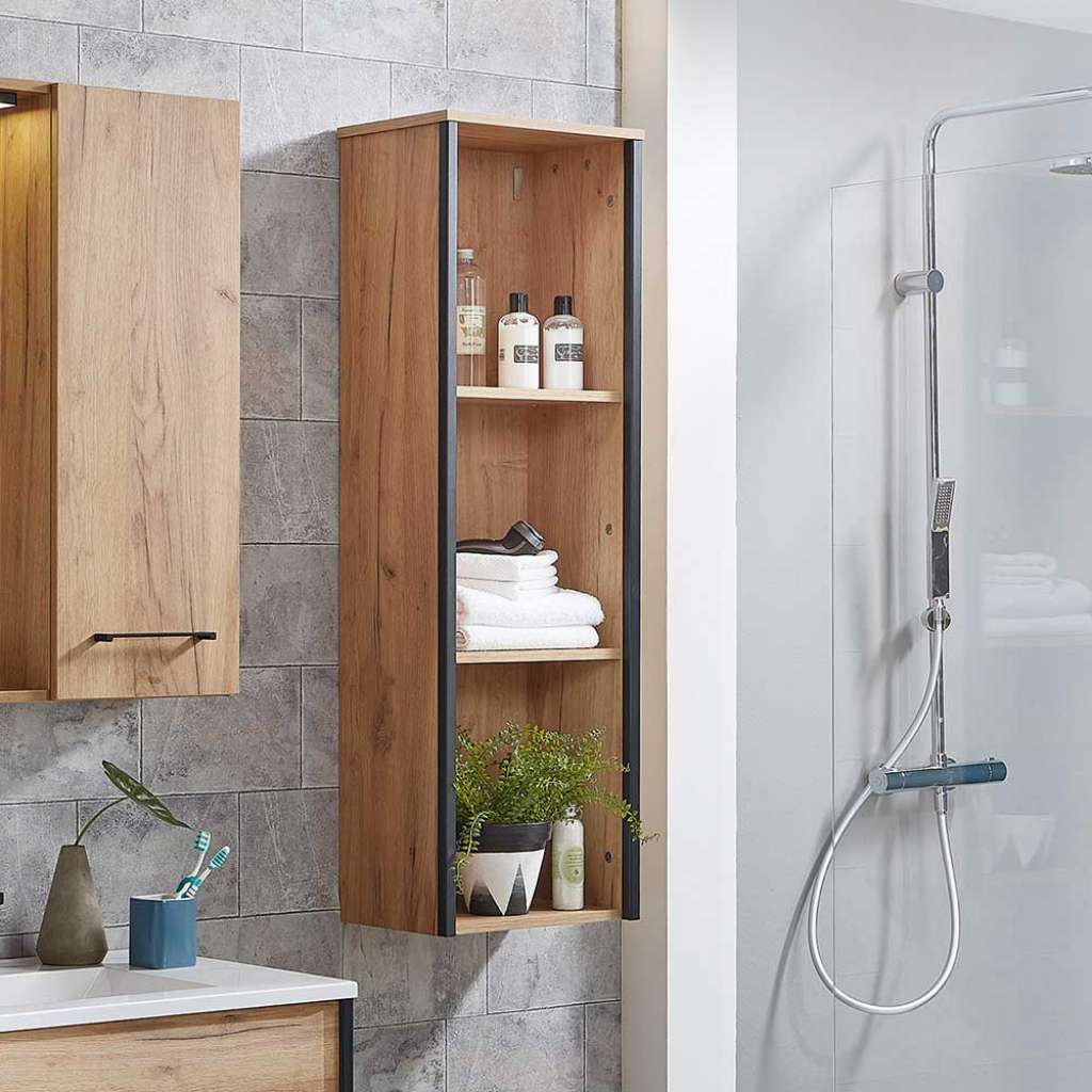 Badezimmer Hängeregal im Loft Style Wildeiche Dekor und Metall in Anthrazit
