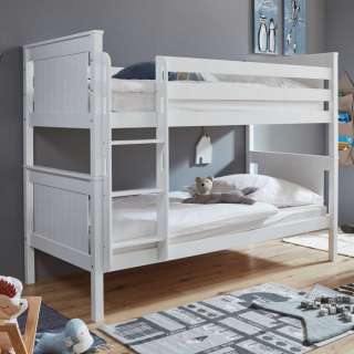 Kinder Etagenbett in Weiß Buche Massivholz