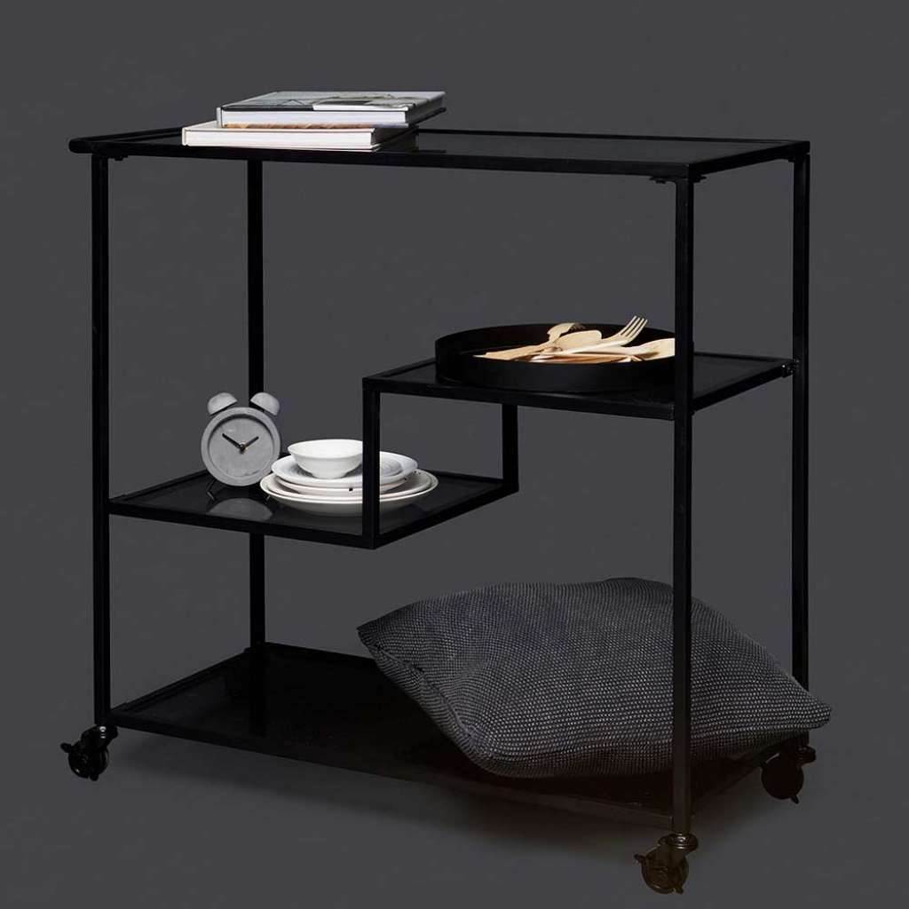 Küchenwagen in Schwarz Klarglasplatten