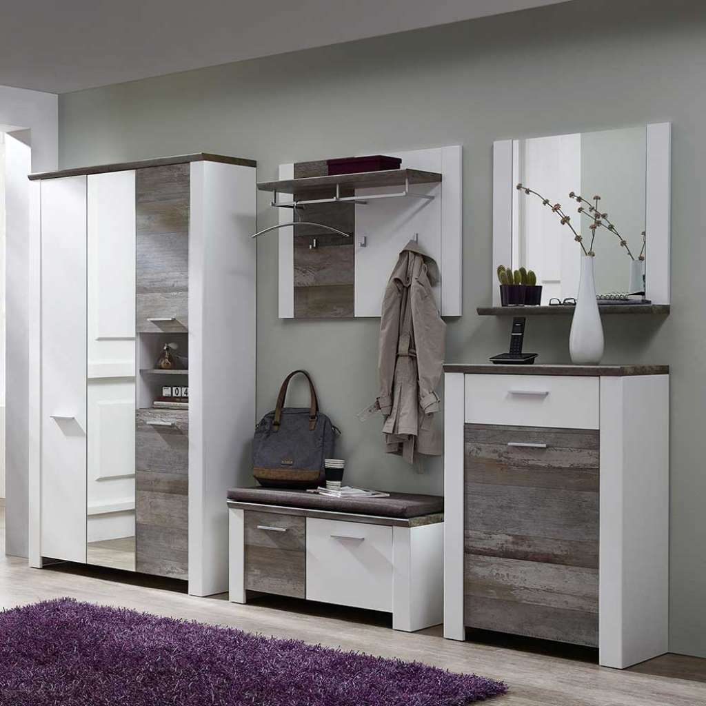 Flurgarderobe in Weiß und Treibholz Optik 270 cm breit (5-teilig)