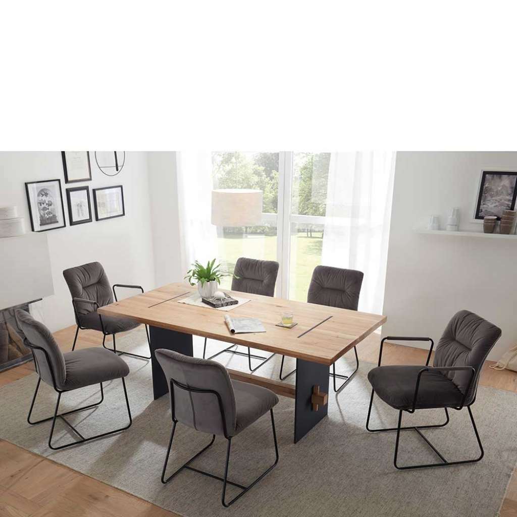 Essgruppe in Eichefarben, Schwarz und Grau 180 cm breit (7-teilig)