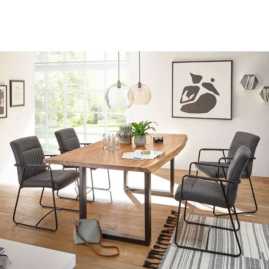 Essgruppe aus Massivholz, Metall und Microfaser Industry Stil (5-teilig)