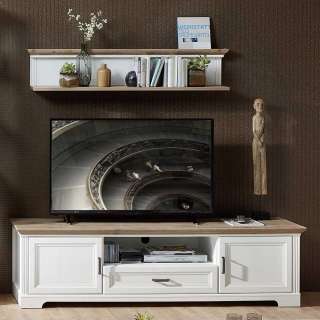 Landhaus Wohnzimmer Set in Weiß Eichefarben (2-teilig)