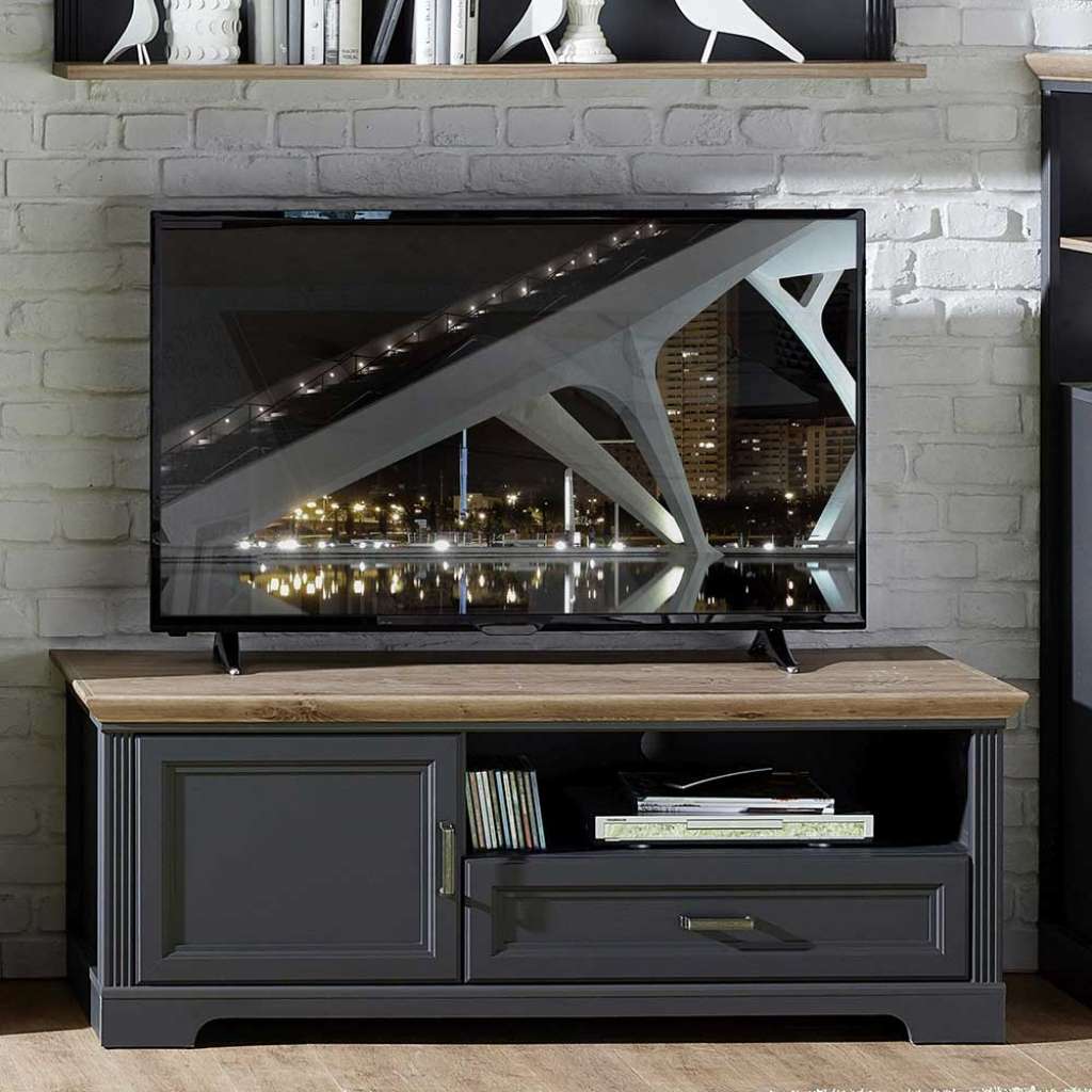 Fernsehunterschrank in Dunkelgrau und Eichefarben Landhaus Design