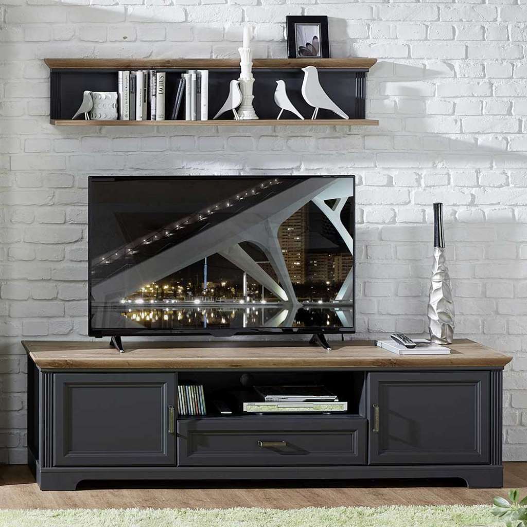 Landhaus Wohnzimmermöbel in Dunkelgrau Eichefarben (2-teilig)