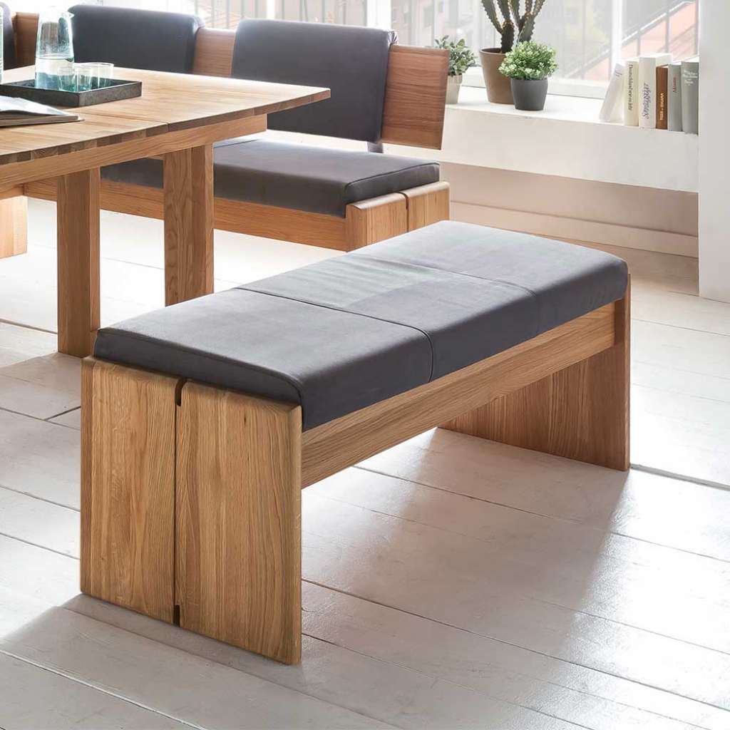 Stauraum Sitzbank aus Eiche Massivholz Grau Kunstleder