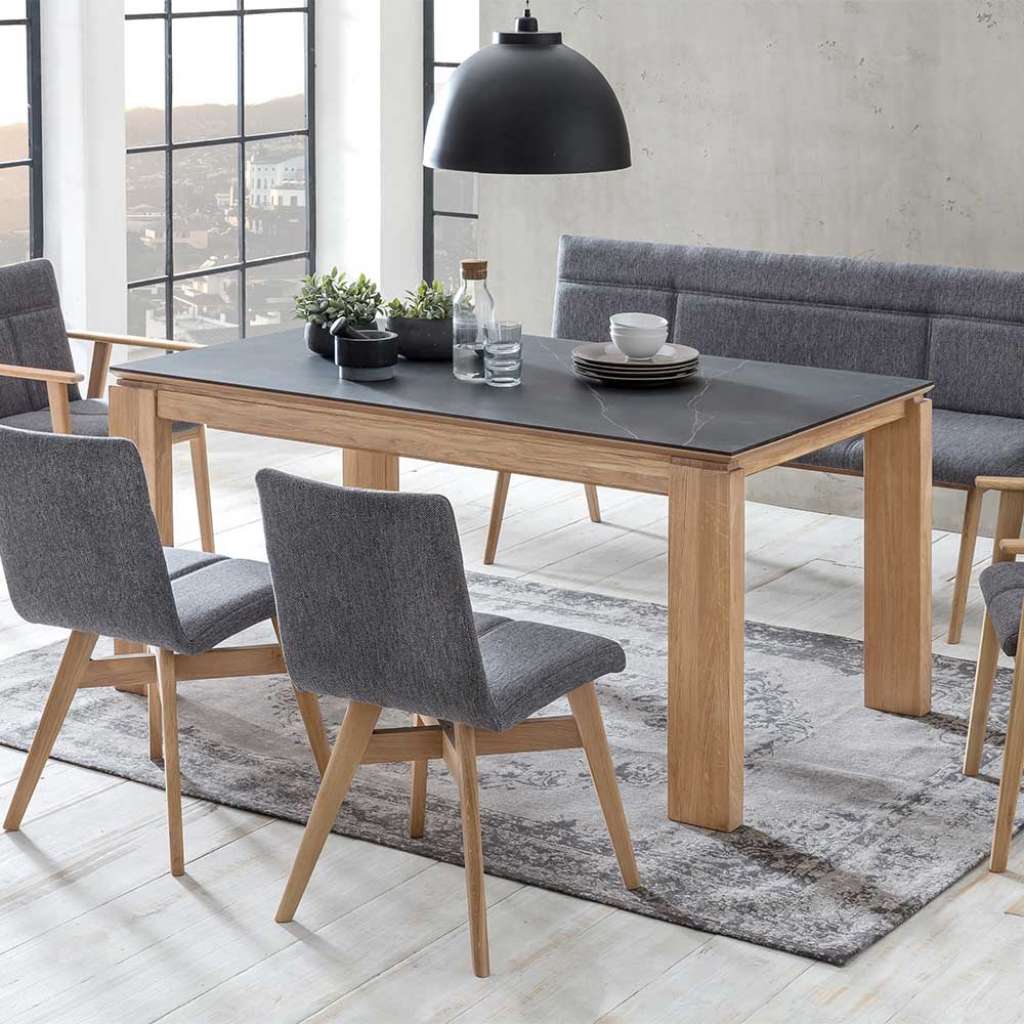 Esszimmer Tisch in Eiche Bianco Keramikplatte in Anthrazit