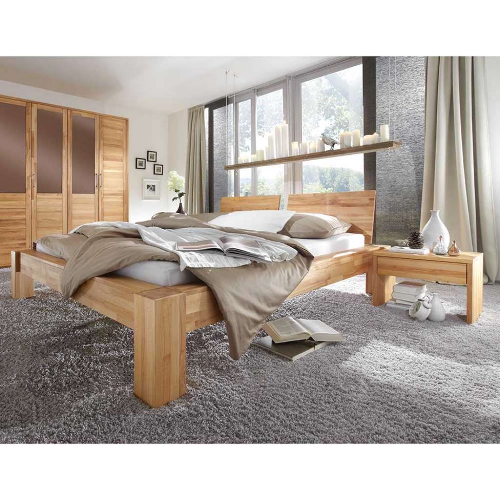 Holzbettgestell aus Kernbuche Massivholz Nachtkommoden (3-teilig)