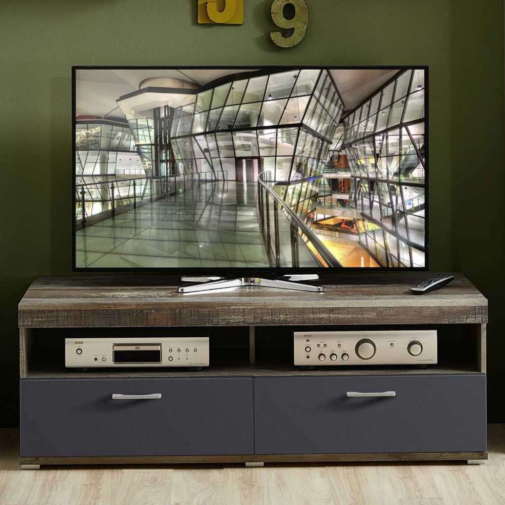 Fernsehlowboard in Dunkelgrau und Treibholz Optik 140 cm breit