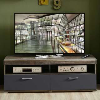 Fernsehlowboard in Dunkelgrau und Treibholz Optik 140 cm breit