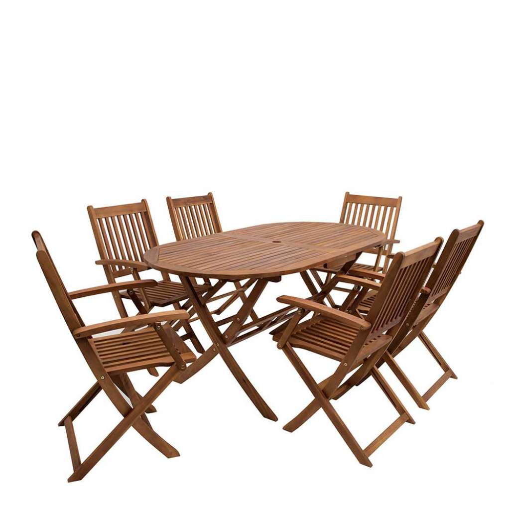 Gartentischgruppe mit ovalem Tisch klappbaren Stühlen (7-teilig)