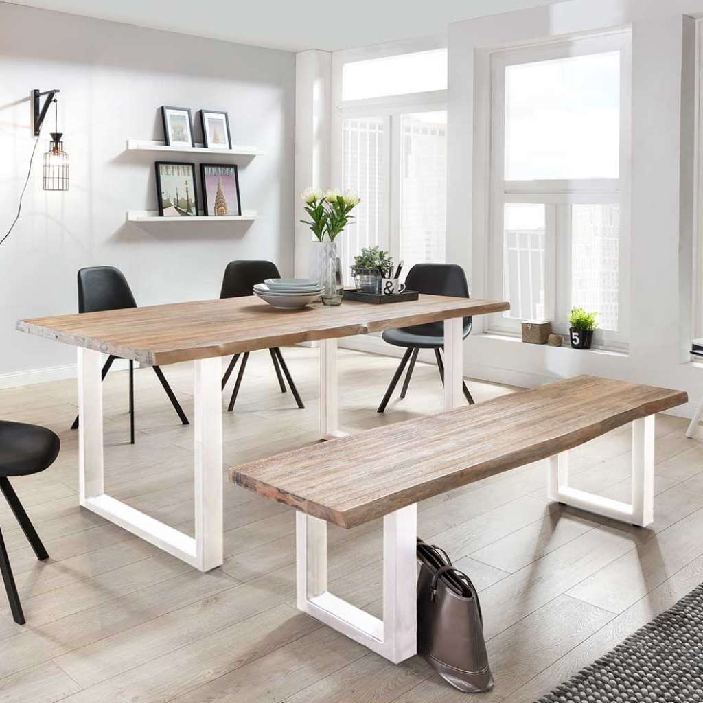 Design Sitzgruppe aus Akazie White Wash massiv Baumkante (2-teilig)