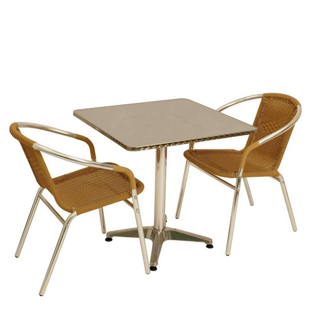 Outdoor Tischgruppe aus Kunstrattan und Aluminium hell Braun (3-teilig)