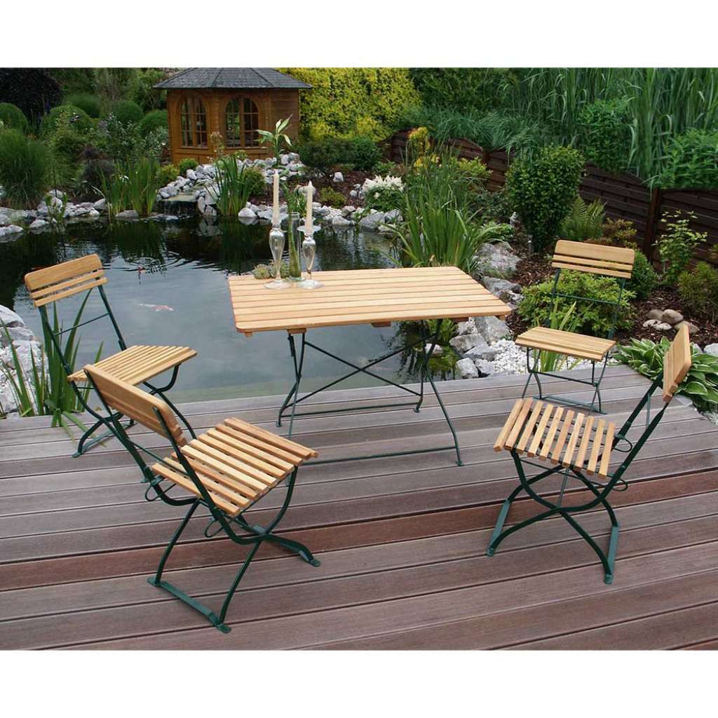 Terrassensitzgruppe aus Massivholz und Metall klappbar (5-teilig)