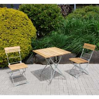 Klappbare Garten Sitzgruppe aus Robinie Massivholz Stahl in Zinkfarben (3-teilig)