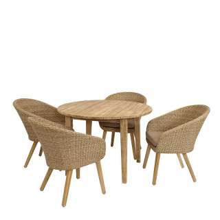Gartenmöbel Set aus Akazie Massivholz und Kunstrattan Polsterauflagen (5-teilig)