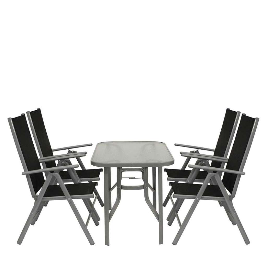 Terrassen Sitzgruppe mit Glastisch Klappsesseln (5-teilig)