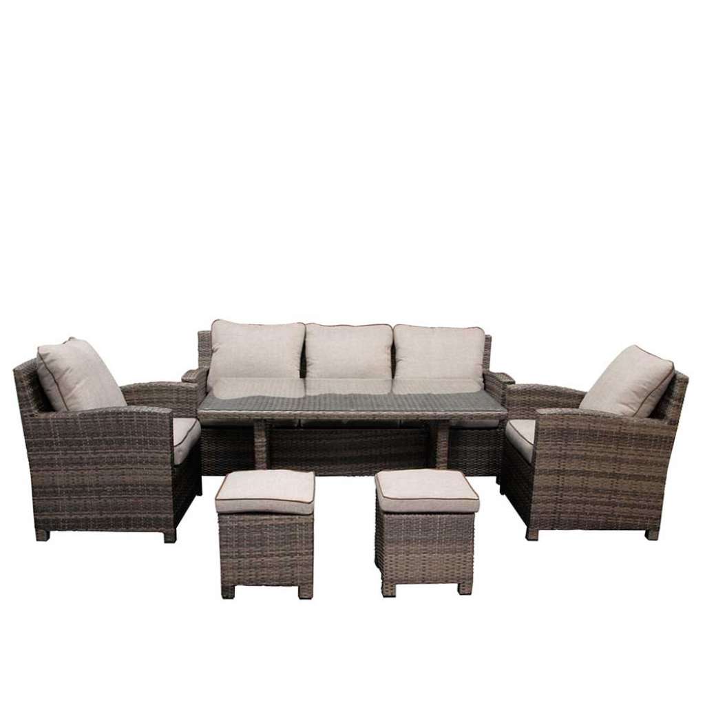 Terrassen Loungegruppe in Grau und Beige Kunstrattan (6-teilig)